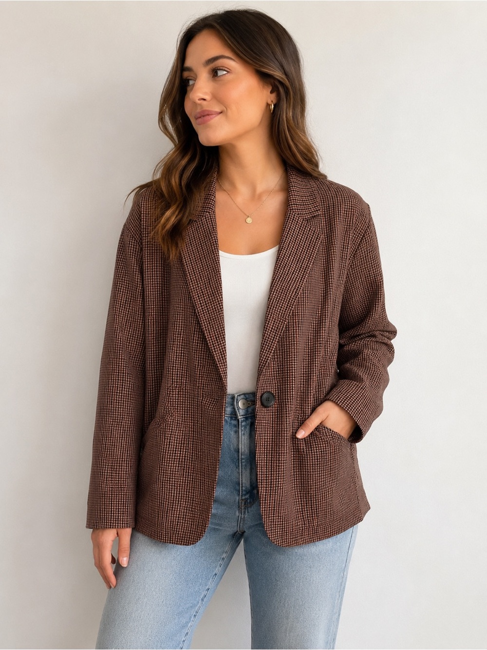A New Day Brown Plaid Blazer Jacket XXL Oversized Career Academia Preppy